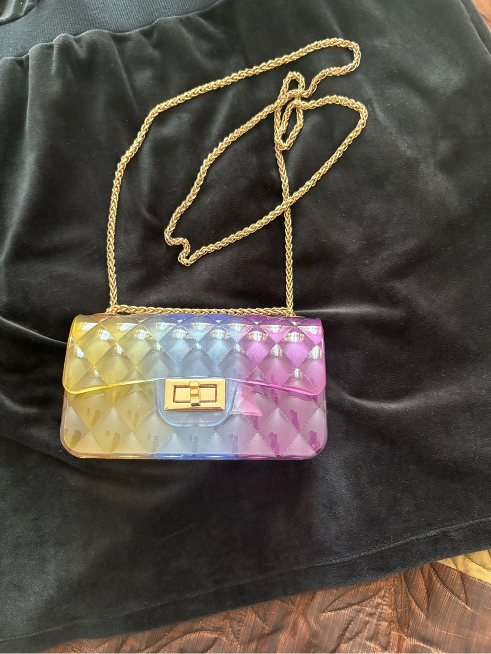 Rainbow Quilted Crossbody Bag with Gold Chain